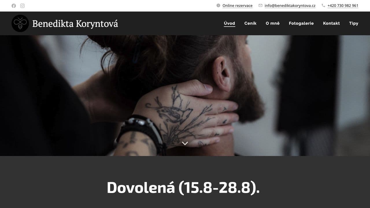 Náhled úvodní stránky Benedikta Koryntová